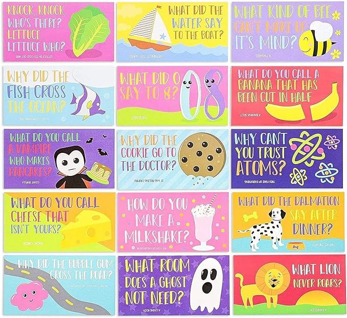 Juvale 60-Pack Kids Funny Lunch Box Note Cards with Riddles, Jokes, and Puns, Single Sided, 60 De... | Amazon (US)