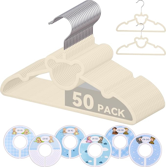 Kids Velvet Hangers 50 Pack,12.8 Inch Non-Slip Baby Clothes Hangers for Closet,Ultra Slim and Sta... | Amazon (US)