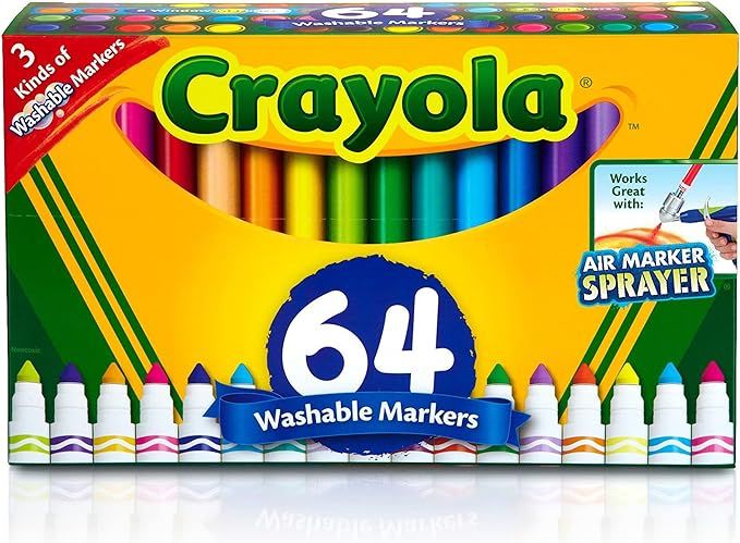 Crayola Washable Marker Set, School Supplies, Gel Markers, Window Markers, Broad Line Markers, 64... | Amazon (US)