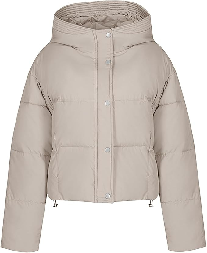 jsaierl Women's Winter Puffer Coat Solid Cropped Long Sleeve Hooded Jackets Lightweight Warm Cott... | Amazon (US)