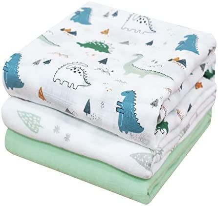 PHF 100% Cotton Baby Muslin Swaddle Blankets, 3 Pack Super Soft Breathable Comfy Baby Swaddle Wrap S | Amazon (US)
