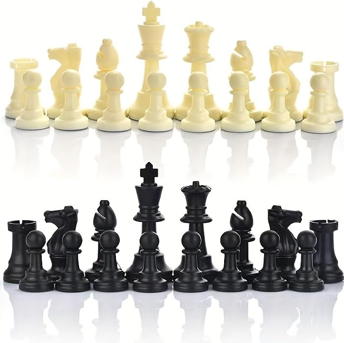 32 Plastic Chess Pieces Set - Black & White Chessmen for 15-20 Inch Boards, Felt Bottom, with Dra... | Amazon (US)