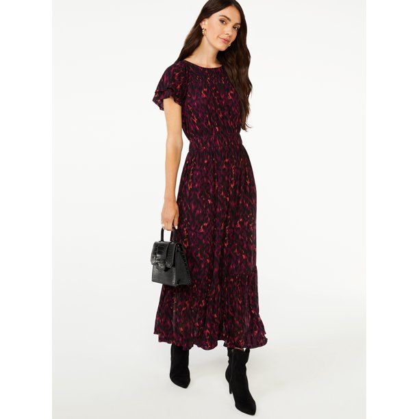 Scoop Women's Flutter Sleeve Midi Dress with Elastic Waist | Walmart (US)