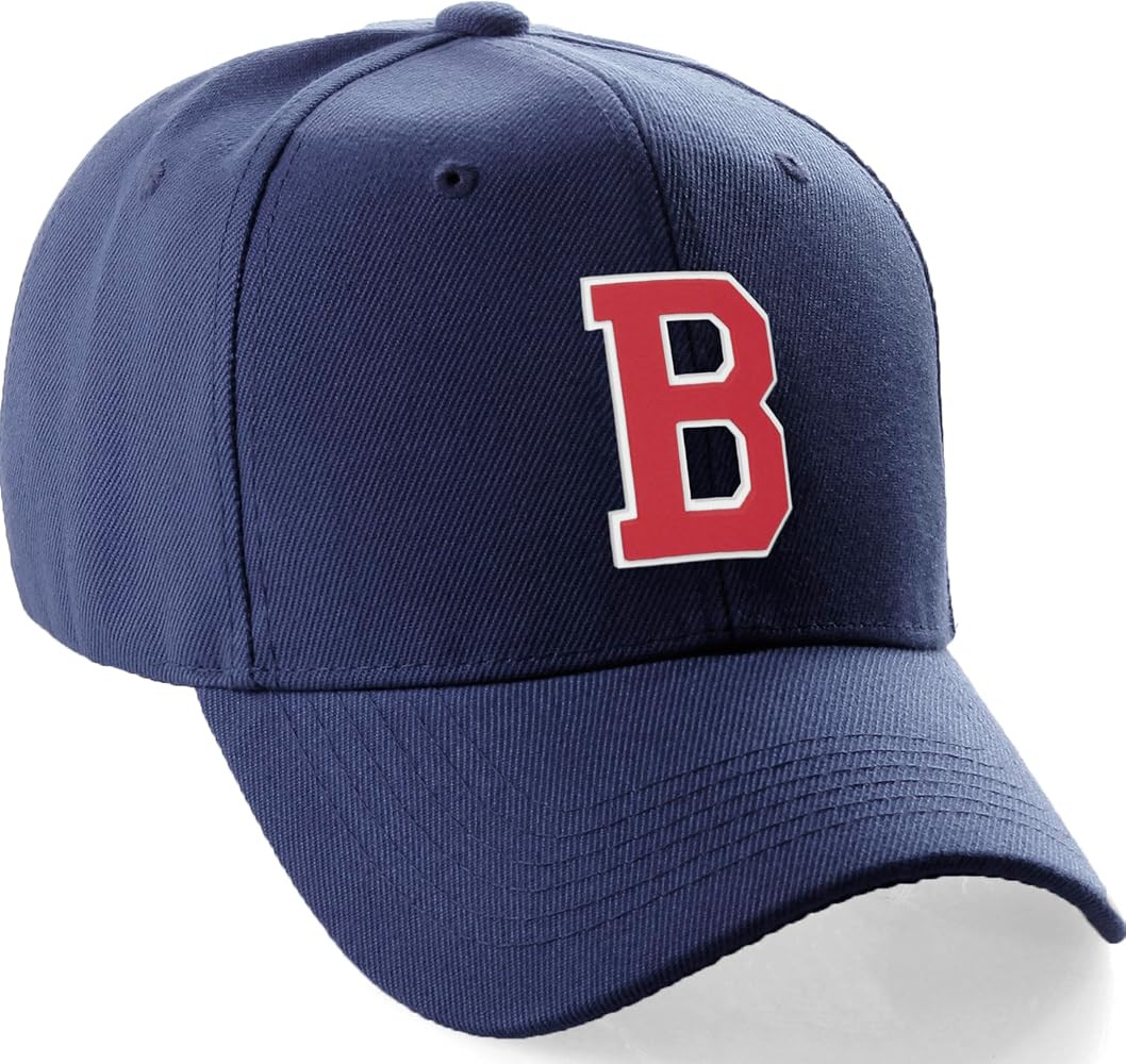 Classic Baseball Hat Custom A to Z Initial Team Letter, Navy Cap White Red | Amazon (US)
