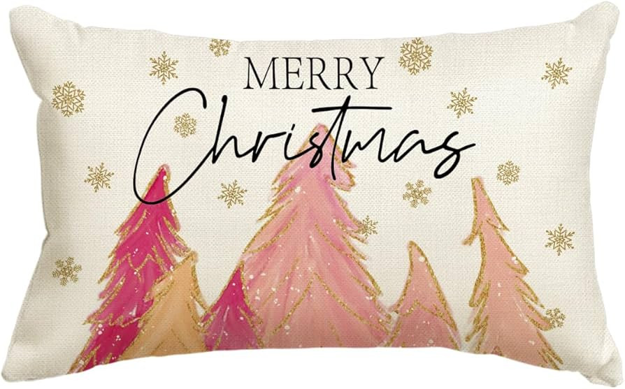 AVOIN colorlife Pink Christmas Tree Merry Christmas Throw Pillow Cover, 12 x 20 Inch Pink Cushion... | Amazon (US)
