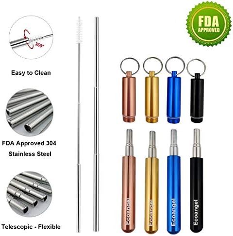 4 Pack Portable Reusable Metal Straw Collapsible Stainless Steel Drinking Straw Telescopic Straw ... | Amazon (US)