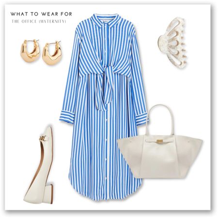 A maternity office look 🫶

Blue stripe midi shirt dress, white demellier tote bag, LK Bennett heeled pumps, gold hoops

#LTKbump #LTKstyletip #LTKSeasonal