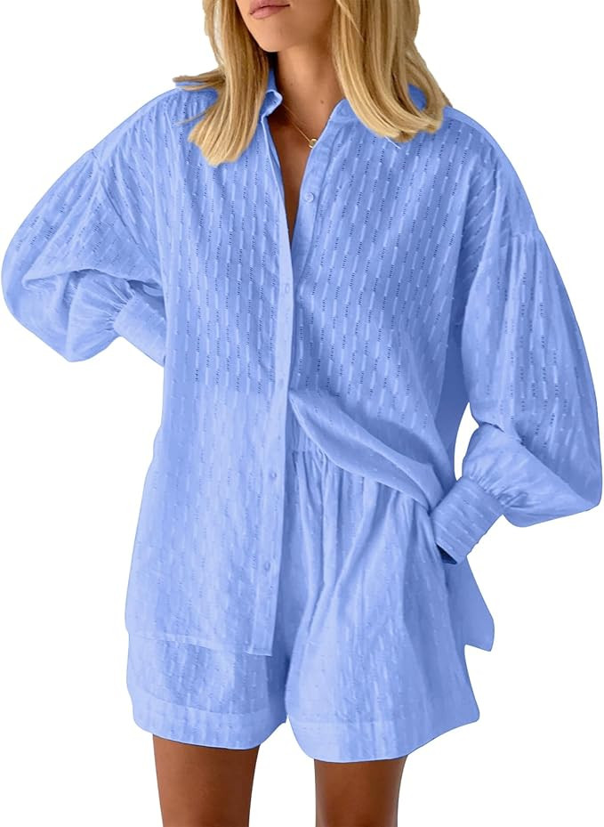 Women’s 2 Piece Casual Sets Tracksuits Outfits Sets Relaxed Long Sleeve Shirt Loose High Waiste... | Amazon (US)