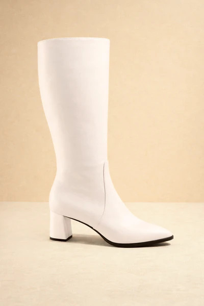 Ecru Calf Leather Lower Block Tall Boot | ALLY Shoes