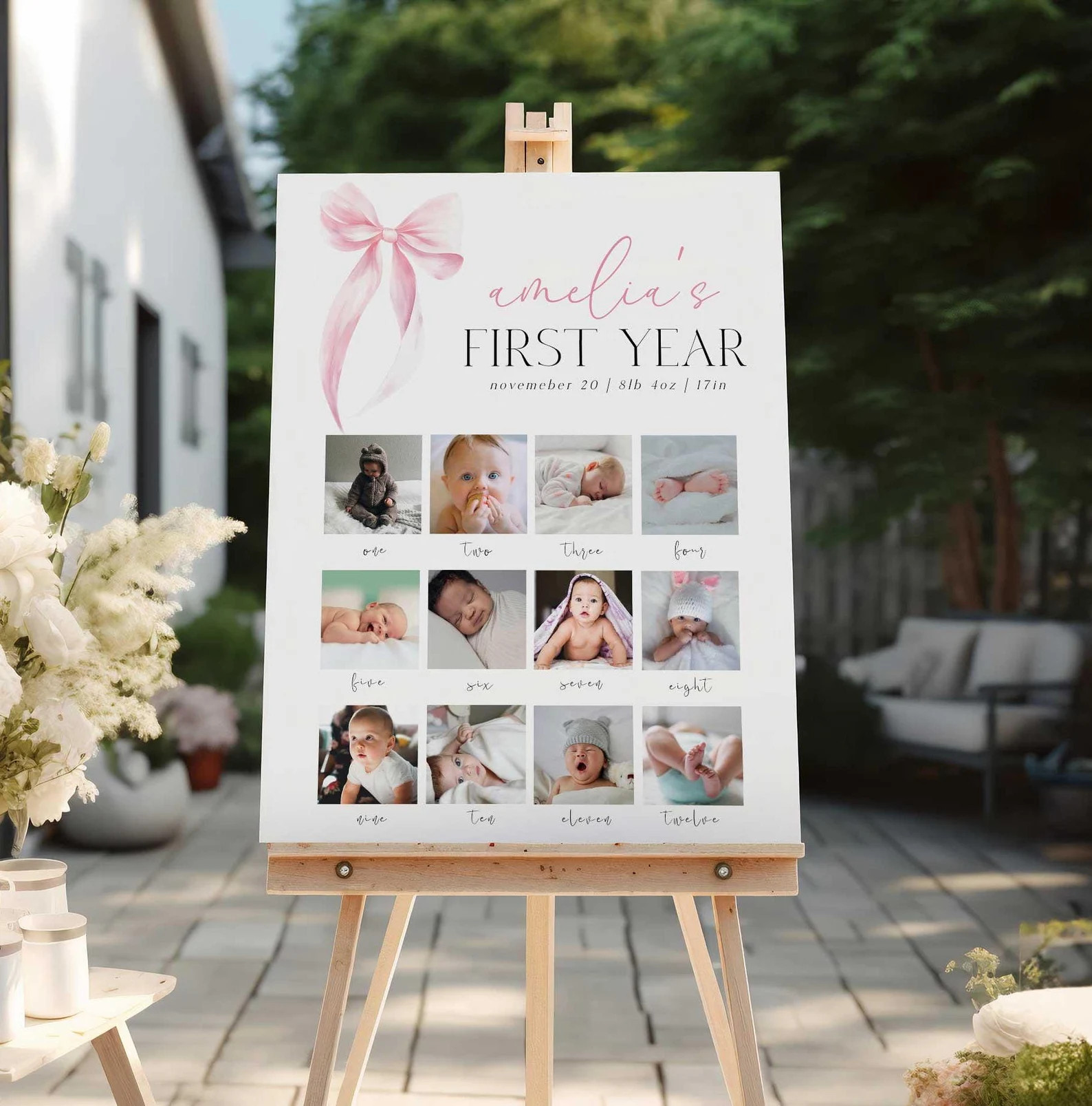 Pink Bow 1st Birthday Milestone Photo Poster, My First Year Pink Bow Birthday Board, Editable Pin... | Etsy (US)