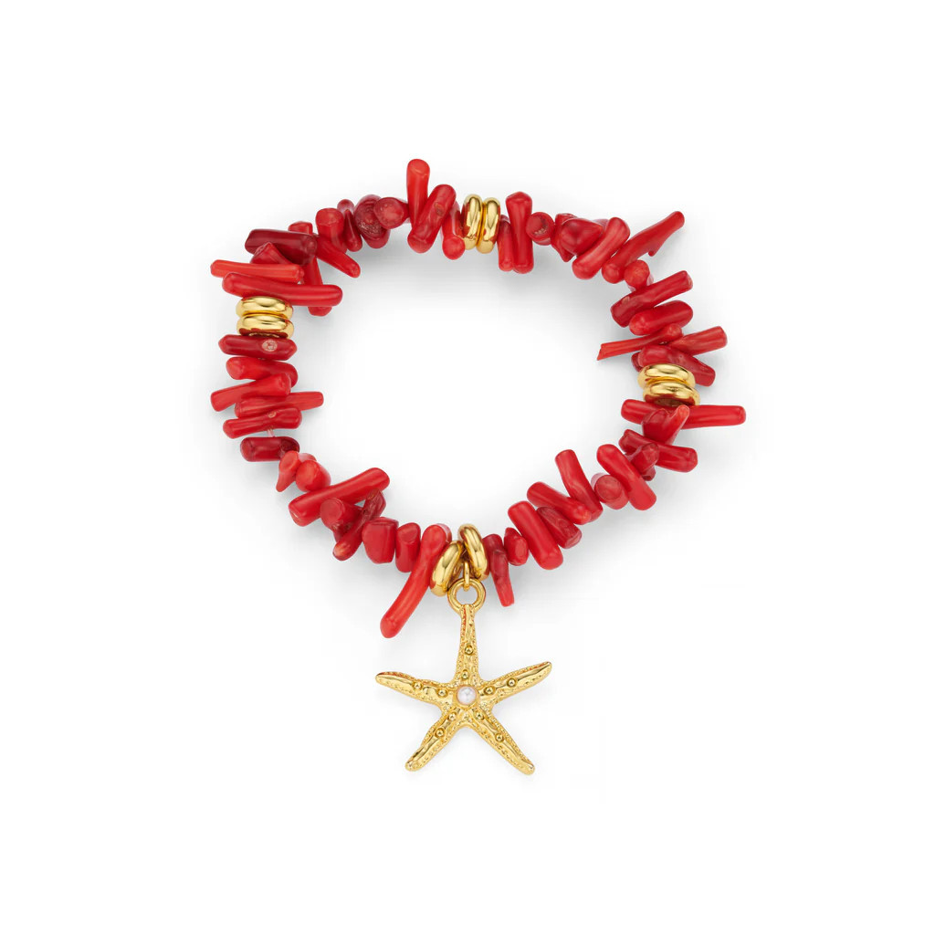 Red Coral Chip & Starfish Bracelet | Orelia