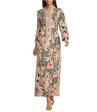Lilly Pulitzer Shealyn Stretch Poplin El Morocco Print Notch Collar 34 Sleeve Maxi Dress - 12 | Dillard's