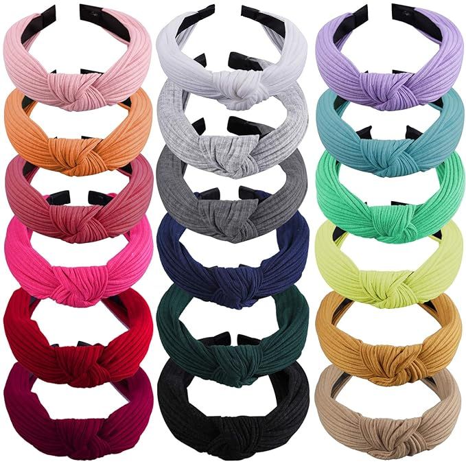 SIQUK 18 Pieces Top Knot Headband Wide Turban Headband Cloth Cross Knot Headbands for Women | Amazon (US)