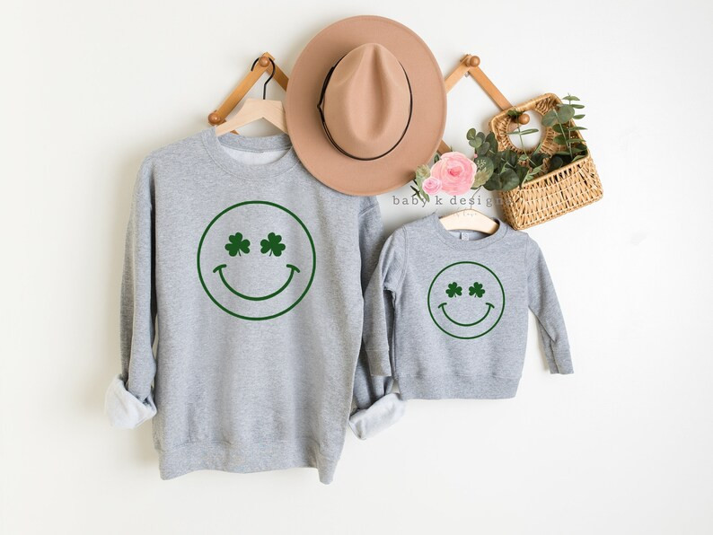 St Patrick Day Sweatshirt Smiley Face Sweater Mama and Mini | Etsy | Etsy (US)