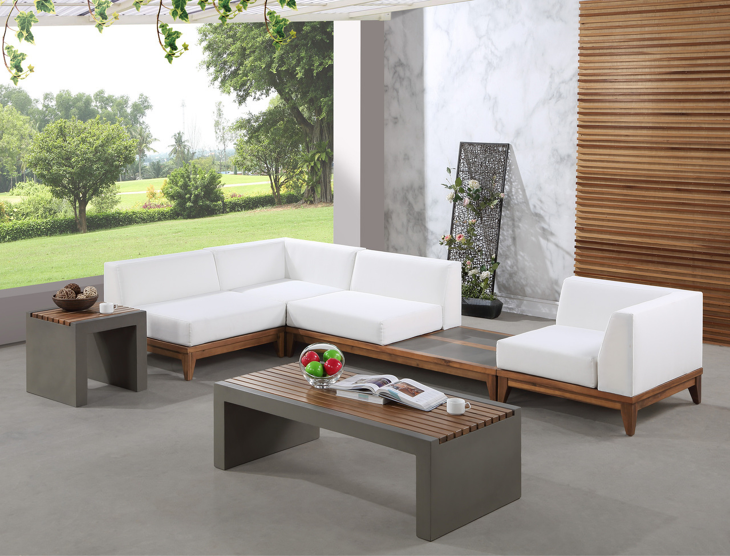 Rio Water Resistant Fabric Outdoor Patio 4 Piece Modular Sectional In Off White | 1stopbedrooms