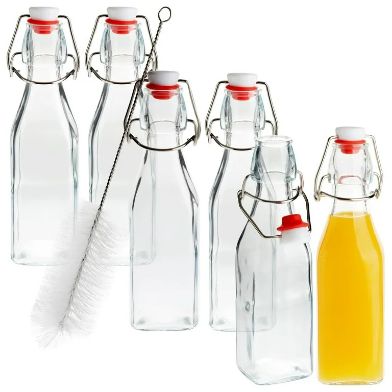6 Pack 8 oz Swing Top Glass Bottles with Stoppers with Airtight Caps and 1 Cleaning Brush, Flip T... | Walmart (US)