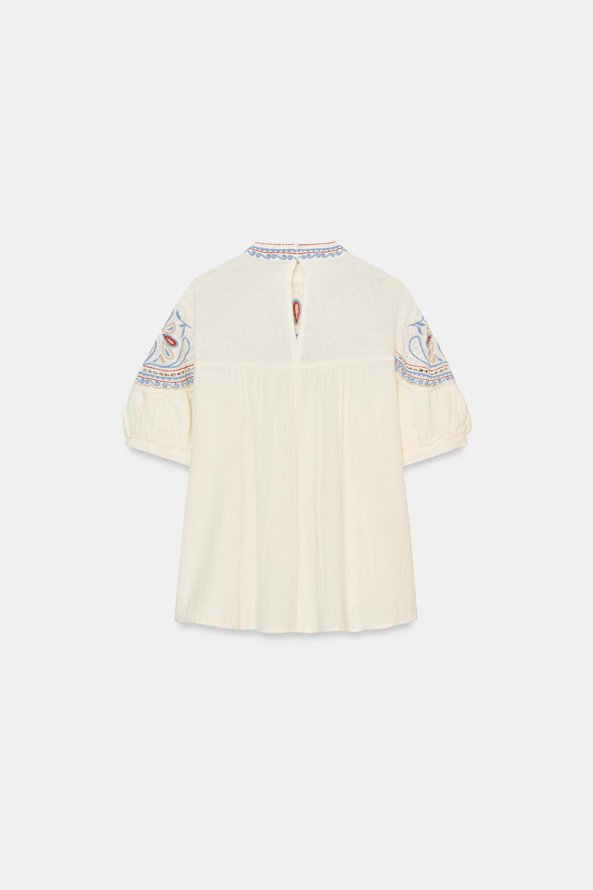 SHORT SLEEVE EMBROIDERED BLOUSE | Zara US
