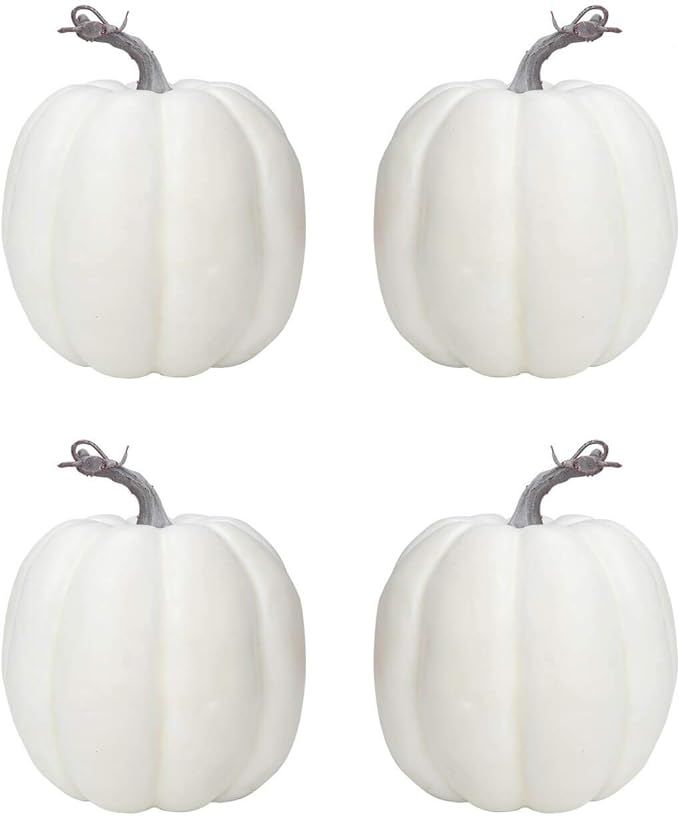 6 Inch Large White Pumpkins for Decorating - 4PCS Big White Foam Decorative Pumpkins for Fall Dec... | Amazon (US)
