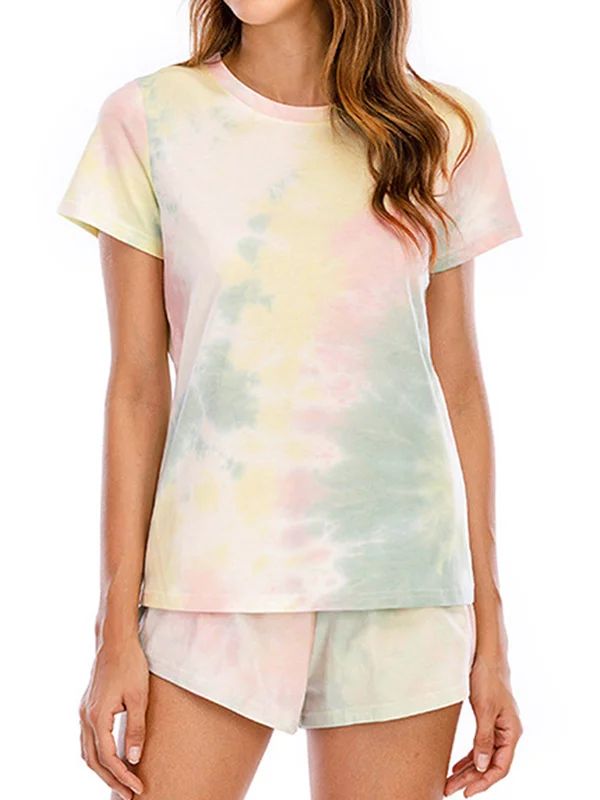 Women Tie-Dyed Short Sleeve Elastic Waist Pajama Set | Walmart (US)