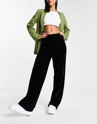 Stradivarius tailored dad pants in black velvet | ASOS (Global)