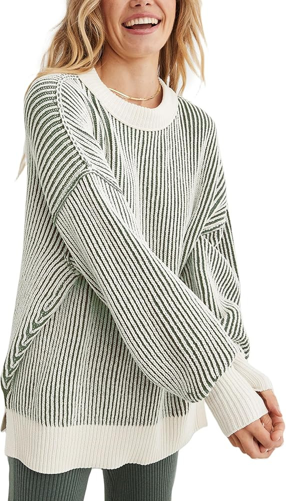 Beyond Chenille Sweater for Women 2025 Winter Crew Neck Pullover Sweater Color Block Knit Tops | Amazon (US)