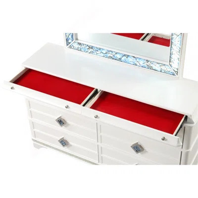 Laguna Modern Style 6- Drawer Dresser Made With Wood, Hidden Jewelry Drawer And Crystal Accents In White (INCLUDES DRESSER ONLY) | Wayfair North America