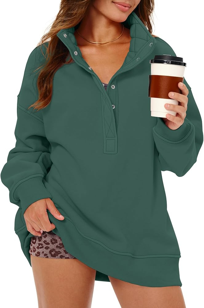 Gacaky Womens Oversized Sweatshirts Casual Button Henley Neck Long Sleeve Pullover Fleece Loose F... | Amazon (US)