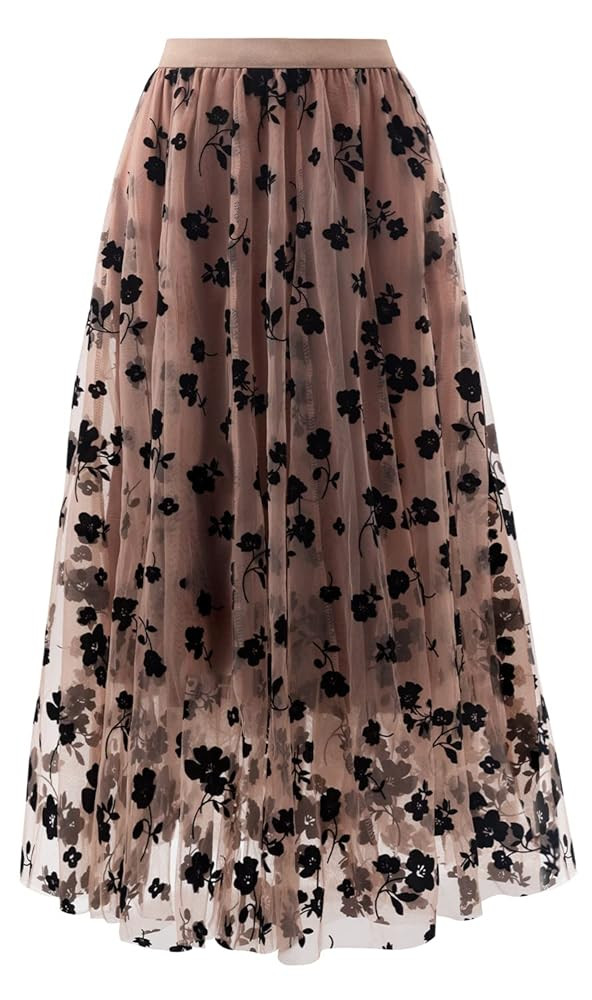 Skirts for Women Midi Long Length Dressy Casual Trendy Summer Tulle A-Line Floral High Waist Skir... | Amazon (US)