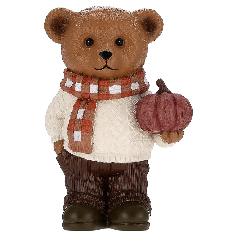 Resin Bear with Pumpkin Decorative Figurine, Multicolor, 6", Fall by Way To Celebrate | Walmart (US)