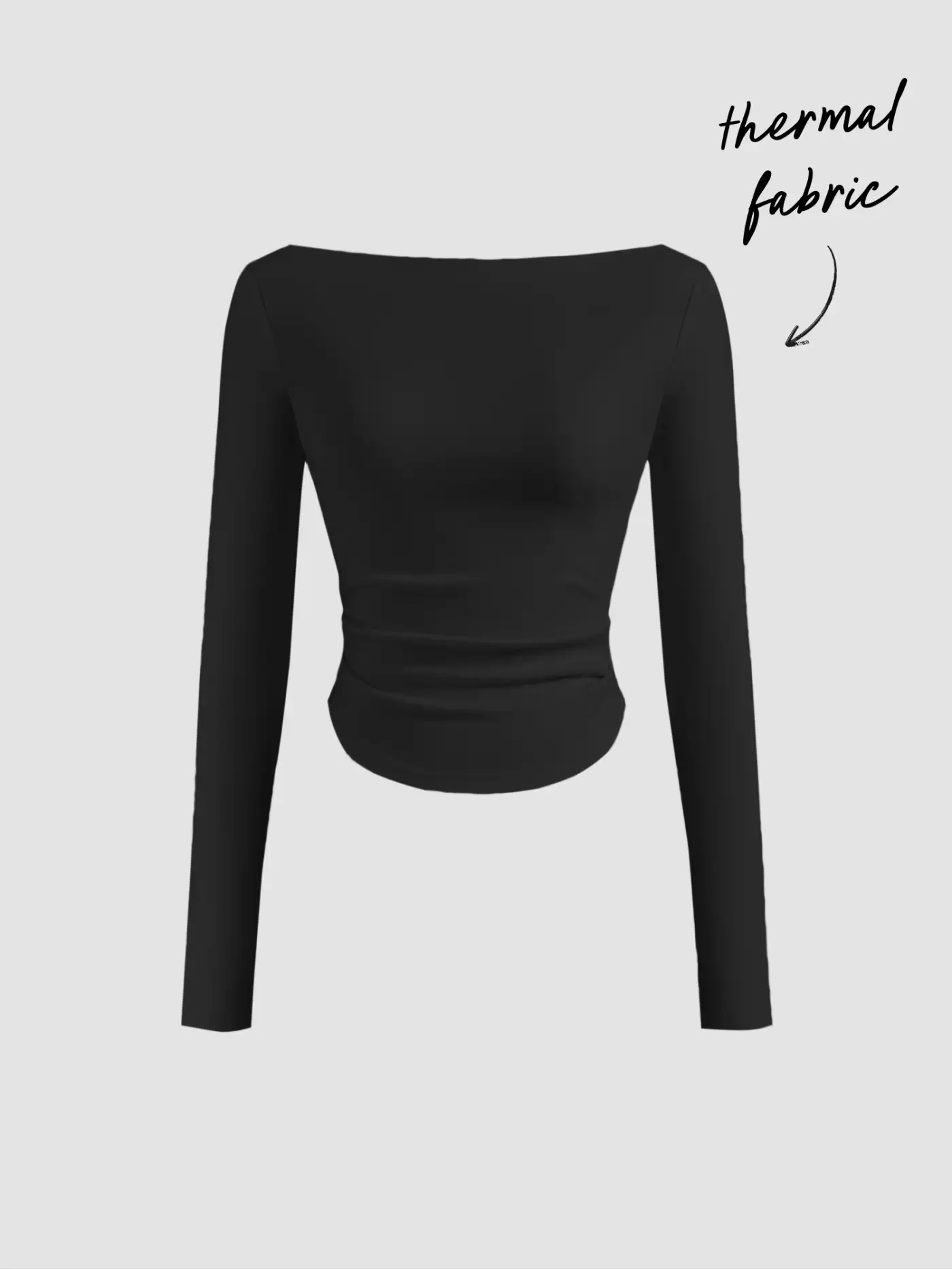 Thermal Cotton-blend Boat Neck Solid Ruched Long Sleeve Tee | Cider
