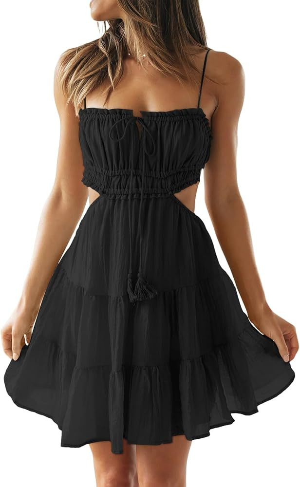 LILLUSORY Women Spaghetti Strap Cut Out Mini Sundress Backless Cottagecore Casual Flowy Short Bea... | Amazon (US)