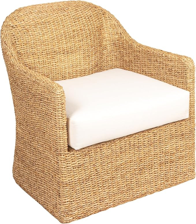 Creative Co-Op Woven Water Hyacinth and Acacia Wood Outdoor Chair with Cushion, Natural and Cream | Amazon (US)