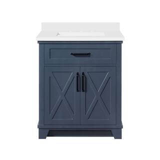 Ollie 30 in. W Bath Vanity in Midnight Blue with Engineered Stone Vanity Top in White with White ... | The Home Depot