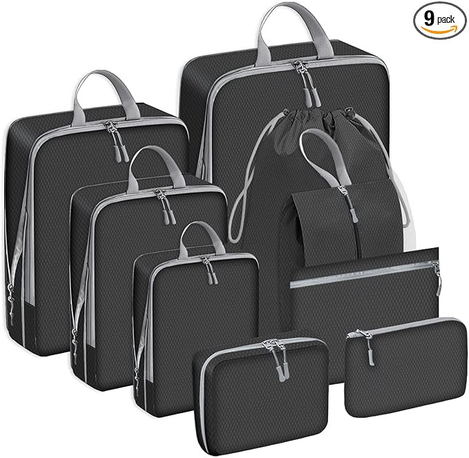 BRAQ 9 pcs Compression Packing Cubes for Suitcases Travel Compression Bags for Packing Suitcase O... | Amazon (US)