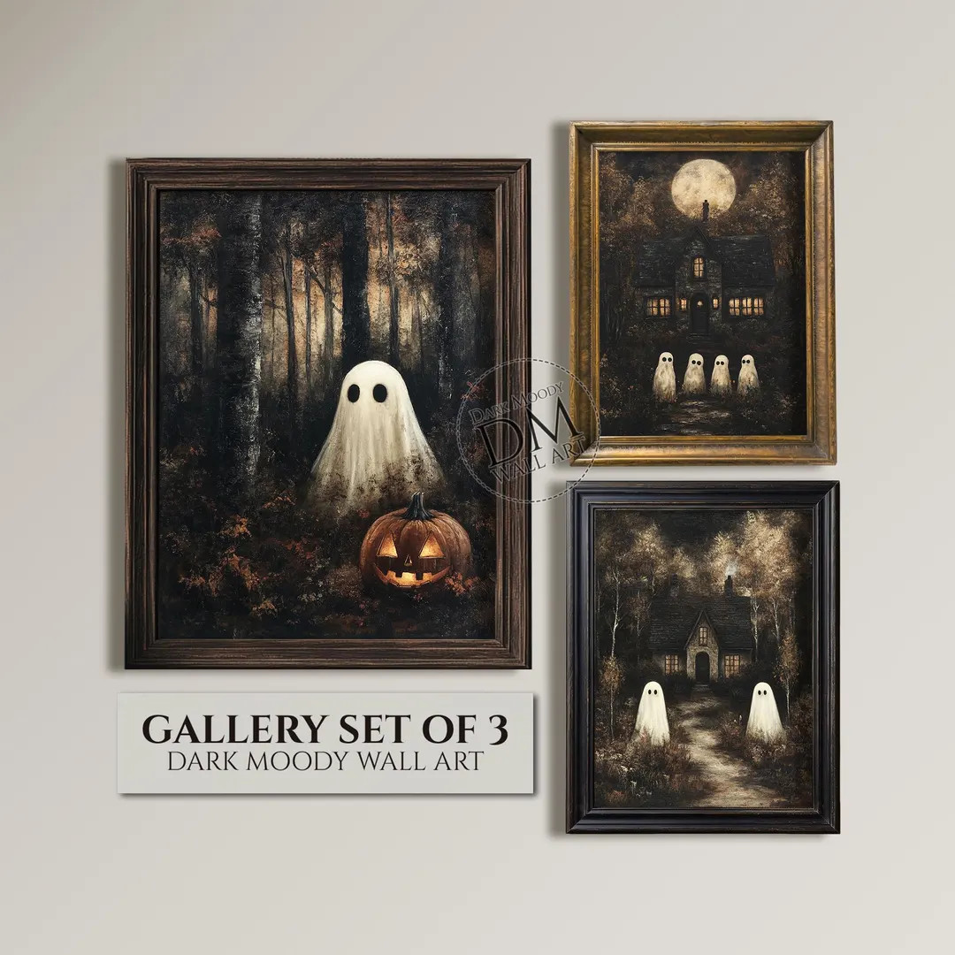 Ghost Halloween Set of 3, Gallery Wall Art, Printable Moody Haunted Prints, Digital Download - Et... | Etsy (US)