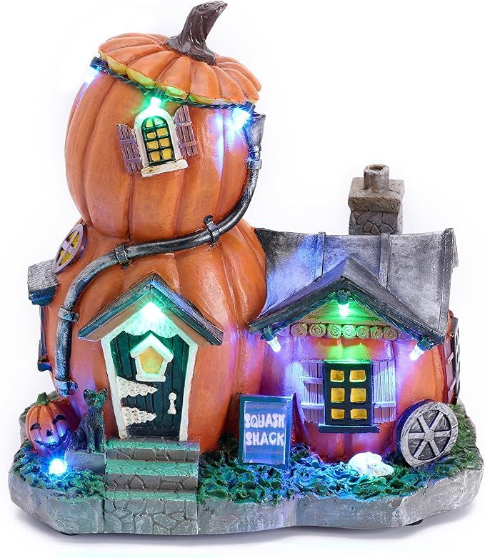 Valery Madelyn Vintage Halloween Village Decorations, 7Inch Lighted Halloween Pumpkin House Statu... | Amazon (US)