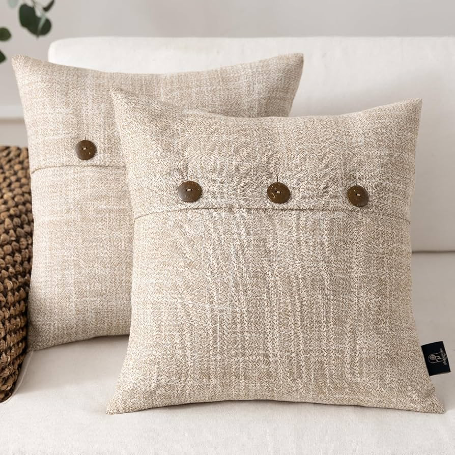 Phantoscope Farmhouse Throw Pillow Covers Triple Button Vintage Linen Decorative Pillow Cases for... | Amazon (US)