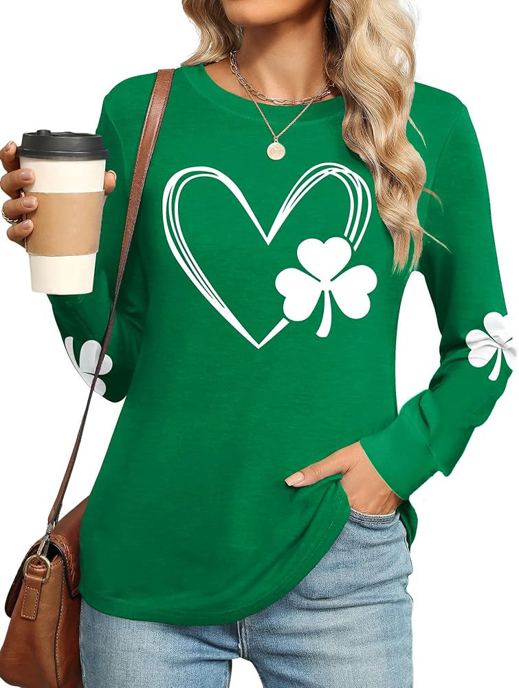 St Patricks Day Shirt Women Lucky Irish Shamrock Tshirt Saint Patricks Day Tee Tops Green Long Sl... | Amazon (US)