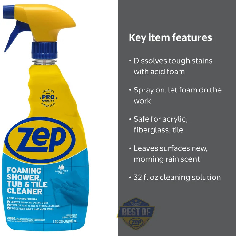 Zep Foaming Tub and Tile Cleaner, Morning Rain Scent, 32 fl oz | Walmart (US)