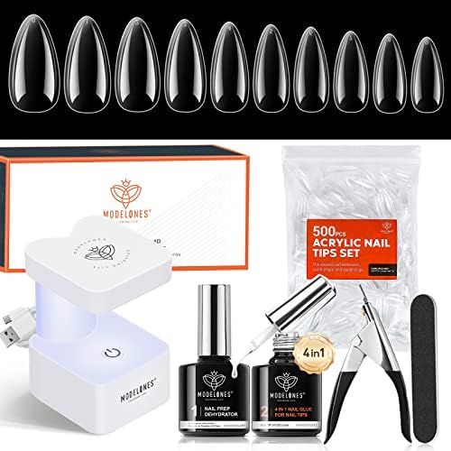 Modelones Nail Tips and Glue Gel Kit- Gel x Nail Kit 500pcs Clear Fake Nails Almond Nail Tips with N | Amazon (US)