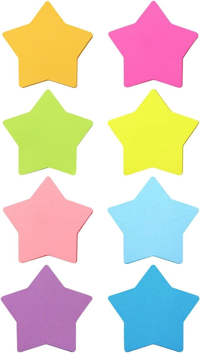 Star Shape Sticky Notes 8 Color Bright Colorful Sticky Pad 75 Sheets/Pad Self-Sticky Note Pads (8... | Amazon (US)