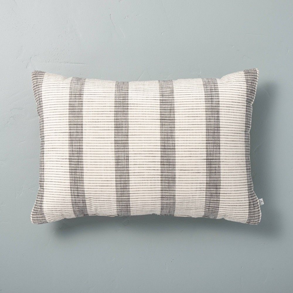 14"" x 20"" Bold Textured Stripe Lumbar Throw Pillow Sour Cream/Railroad Gray - Hearth & Hand with M | Target