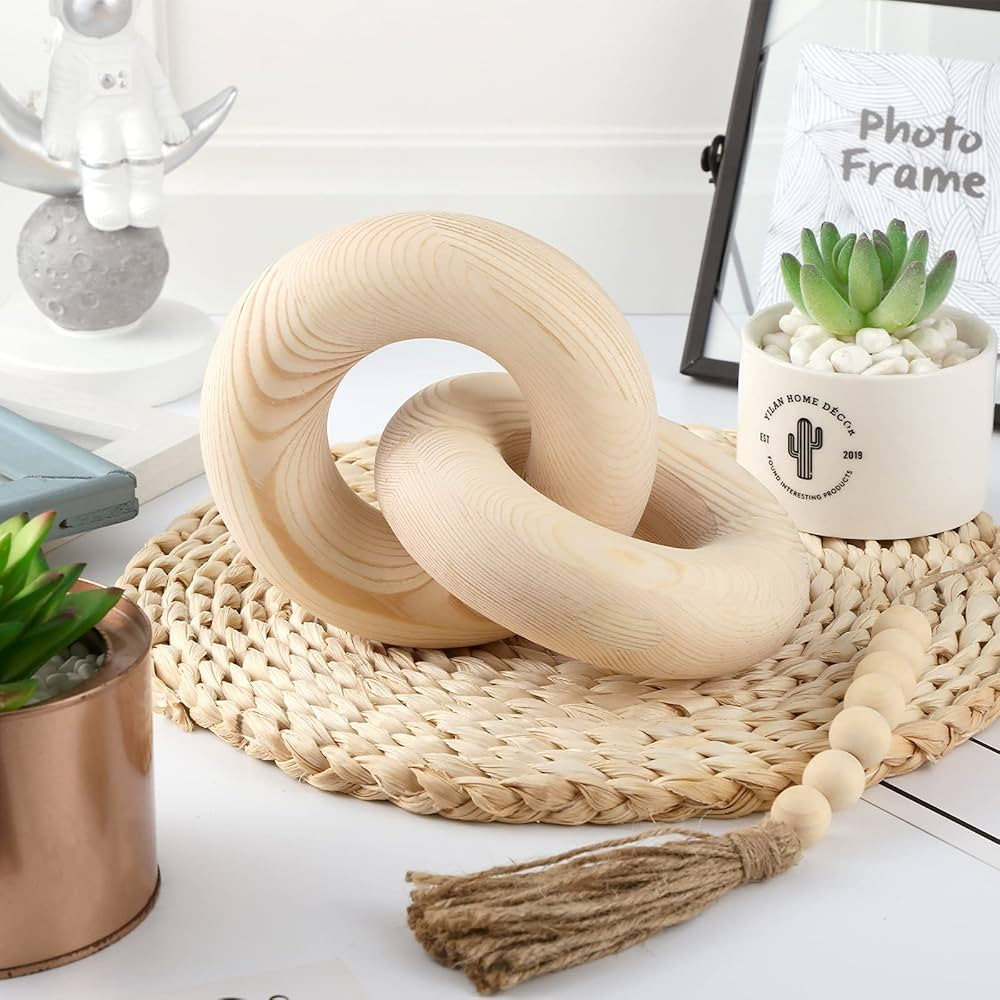 Maitys 2 Pieces Wood Chain Link Decor Bead Garland Set Rustic Wood Bead Link Hand Carved Wooden W... | Amazon (US)