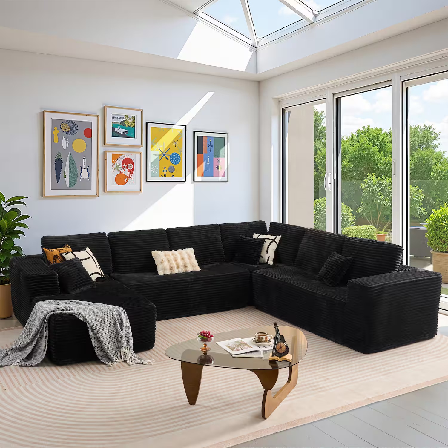 Ovios - 133" Modular Sectional Sofa, U Shaped Couch with Chaise Lounge for Living Room - Black(Left Facing, J10) | Best Buy U.S.