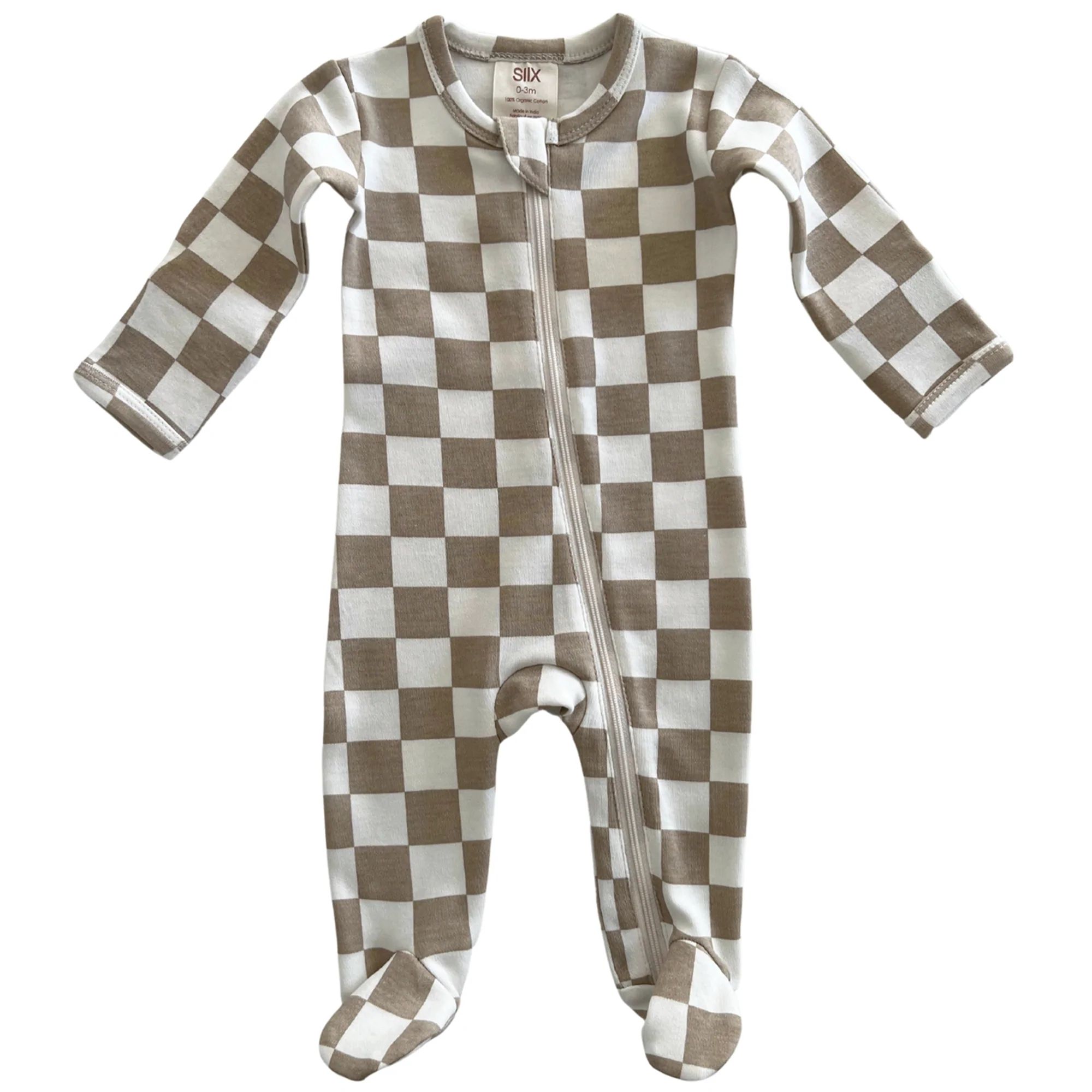 Tiramisu Checkerboard / Organic Zip Footie | SpearmintLOVE