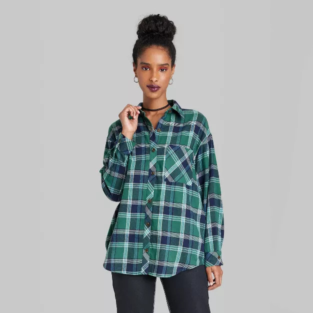 Women's Long Sleeve Hi-Low Oversized Flannel Shirt - Wild Fable™ | Target