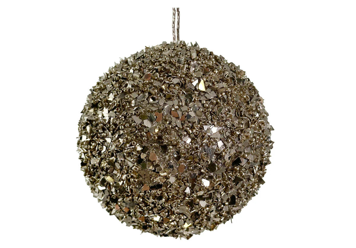 SILVER GLITTER BEAD BALL ORNAMENT | 4" | Alice Lane Home Collection