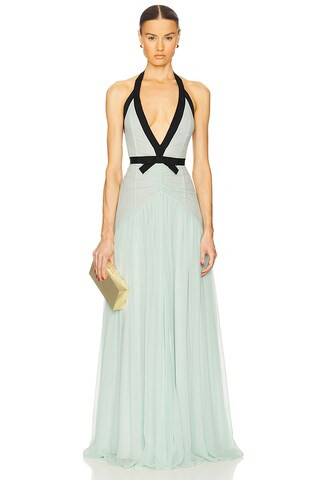Helsa The Siren Dress in Silk Chiffon in Mint & Black from Revolve.com | Revolve Clothing (Global)