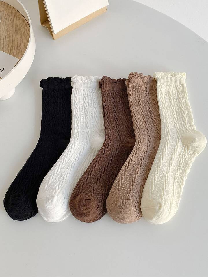 5pairs Frill Trim Women Crew Socks | SHEIN