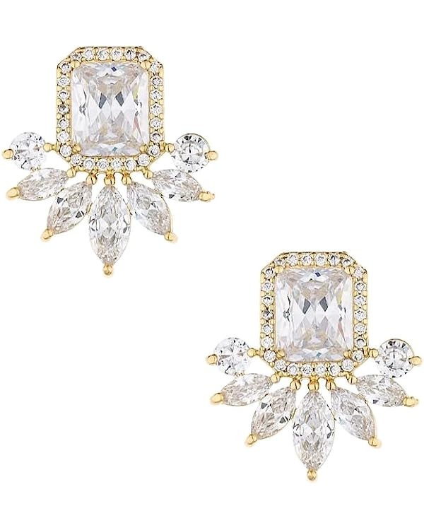 Ettika 18k Gold Plated Stud Earrings for Women. Shine Clear Crystal Stud Earrings. Fashion Jewelr... | Amazon (US)